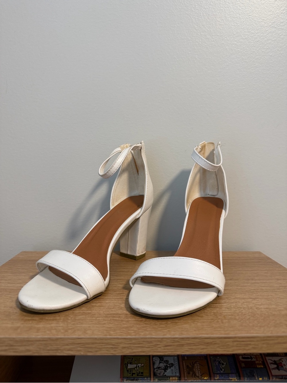 White Ankle-Strap Block Heel Sandals